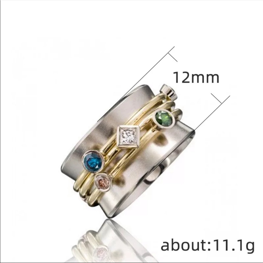 New Two Tone 925 Silver Three Lines CZ Girls Ring - Picture 3 of 3